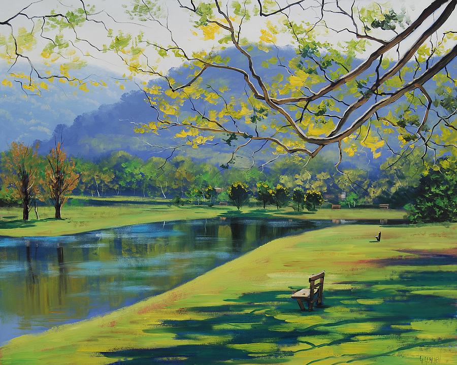 River Painting - Inder the shade by Graham Gercken