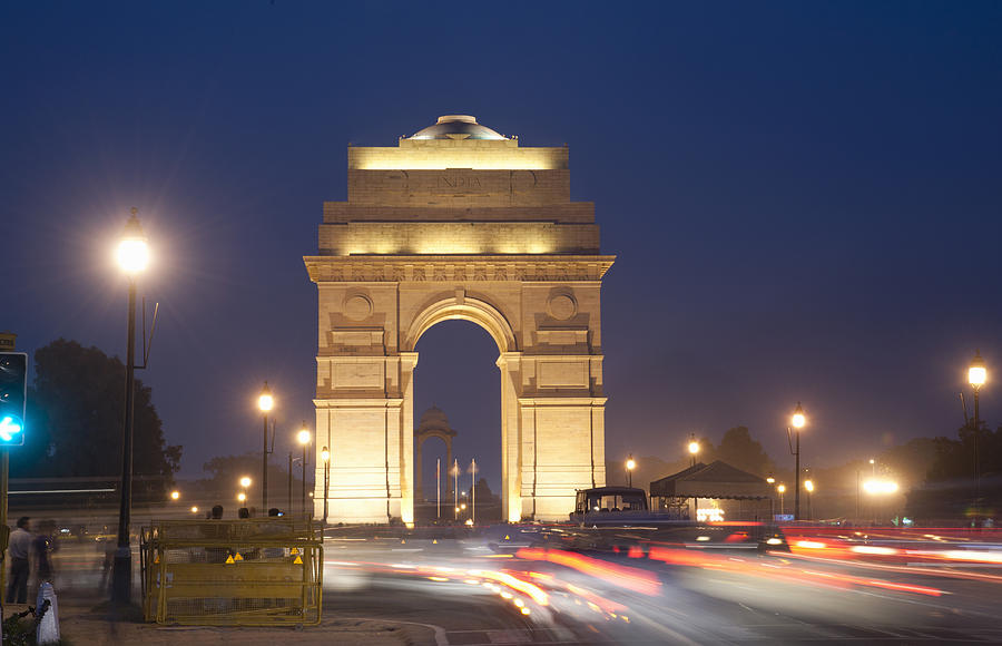 India Gate in New Delhi at night Photograph by Shanna Baker