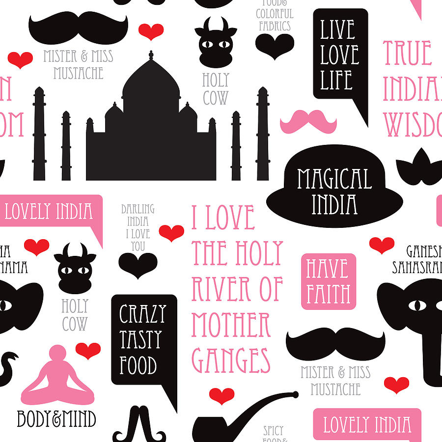 Typography Digital Art - India icons illustration by Little Smilemakers Studio