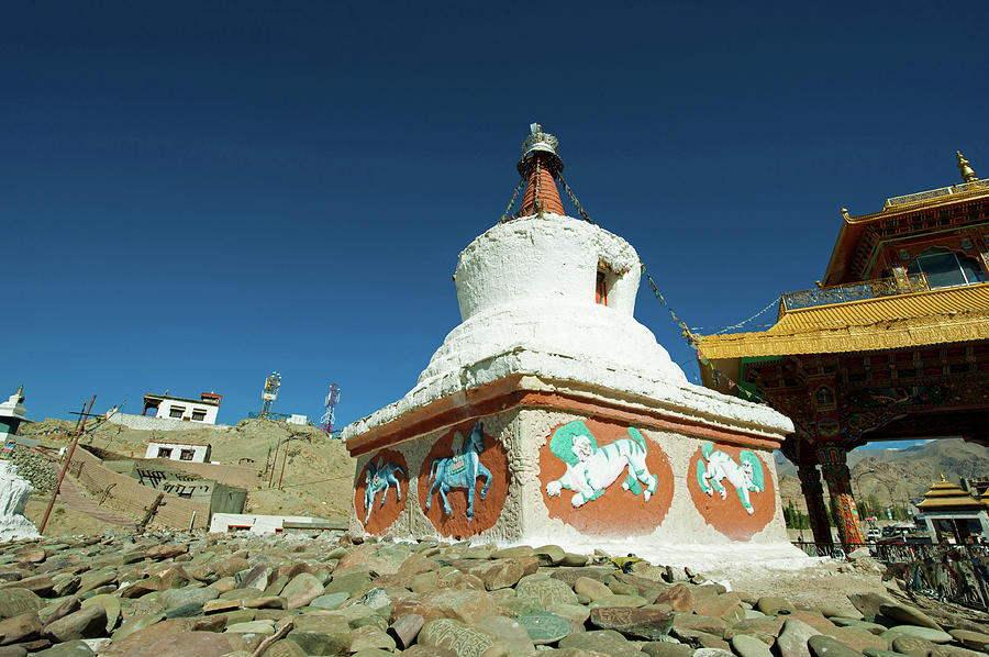 Asia Photograph - India, Ladakh, Leh, Small White Stupa by Anthony Asael