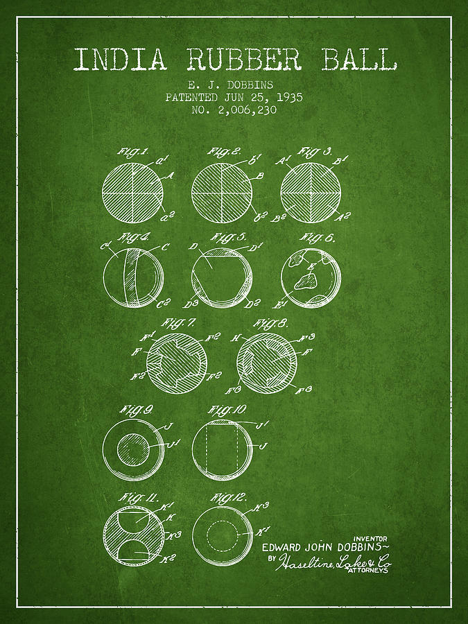 Vintage Digital Art - India Rubber Ball Patent from 1935 -  Green by Aged Pixel