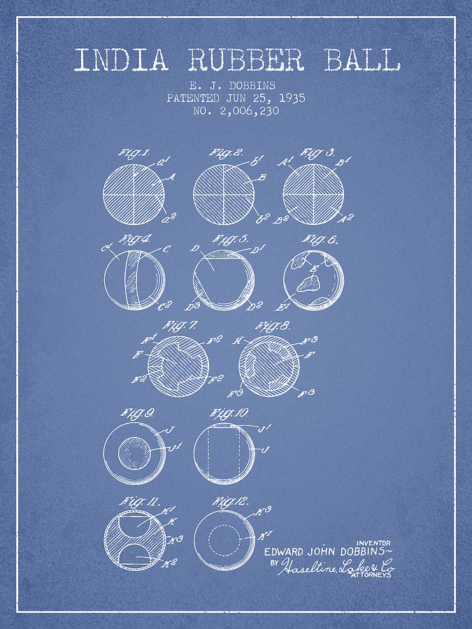 Vintage Digital Art - India Rubber Ball Patent from 1935 -  Light Blue by Aged Pixel