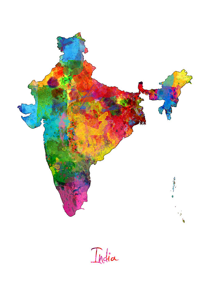 India Map Digital Art - India Watercolor Map by Michael Tompsett