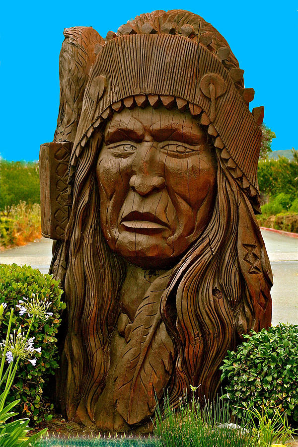 Indian Bust Wood Carving Ukiah California Pyrography By Dug Harpster