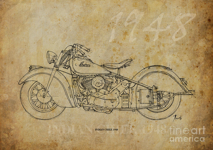 Indian Drawing - Indian Chief 1948 by Drawspots Illustrations Indian Drawing - Indian Chief 1948 by Drawspots Illustrations