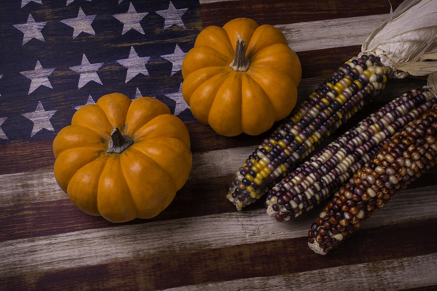 Fall Photograph - Indian Corn On Old Flag by Garry Gay