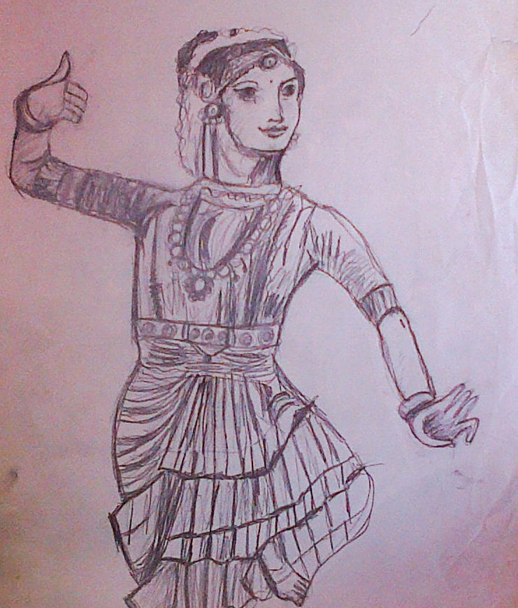 Black Drawing - Indian Dancer by Sumisha Chandan