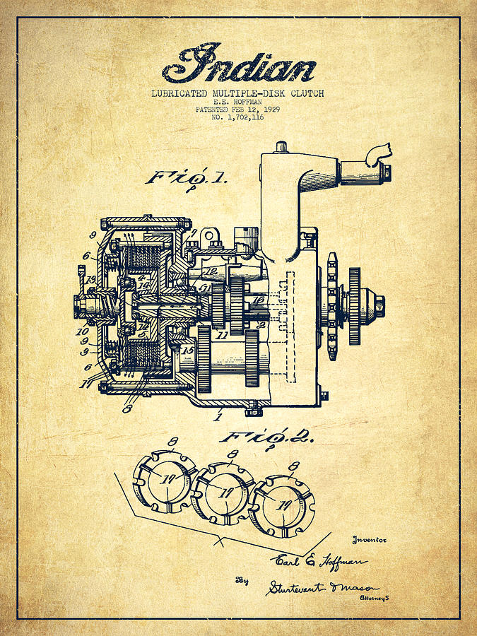 Indian Disk Clutch Patent Drawing From 1929 - Vintage Digital Art by ...