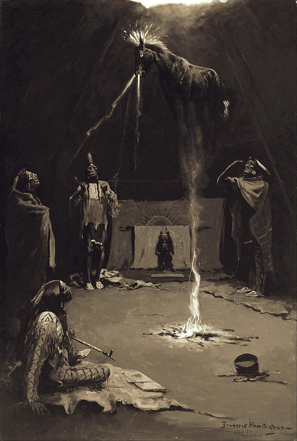 Indian Fire God. The Going of the Medicine-Horse Painting by Frederic Remington