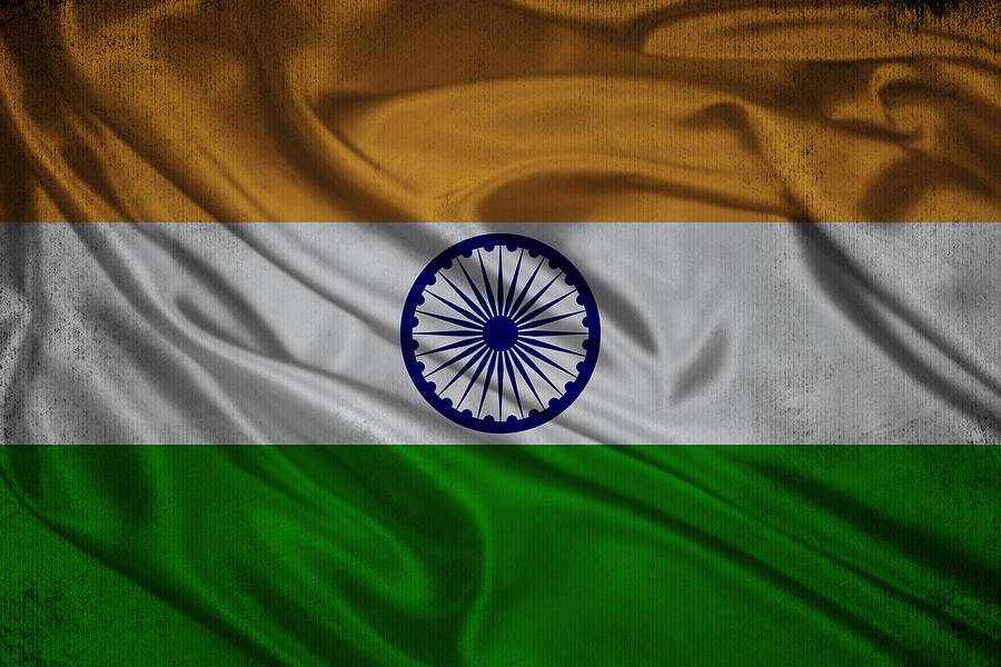 Indian flag waving on aged canvas Digital Art by Eti Reid