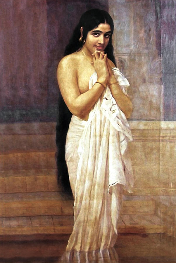 Indian Girl After Bath Digital Art By Raja Ravi Varma