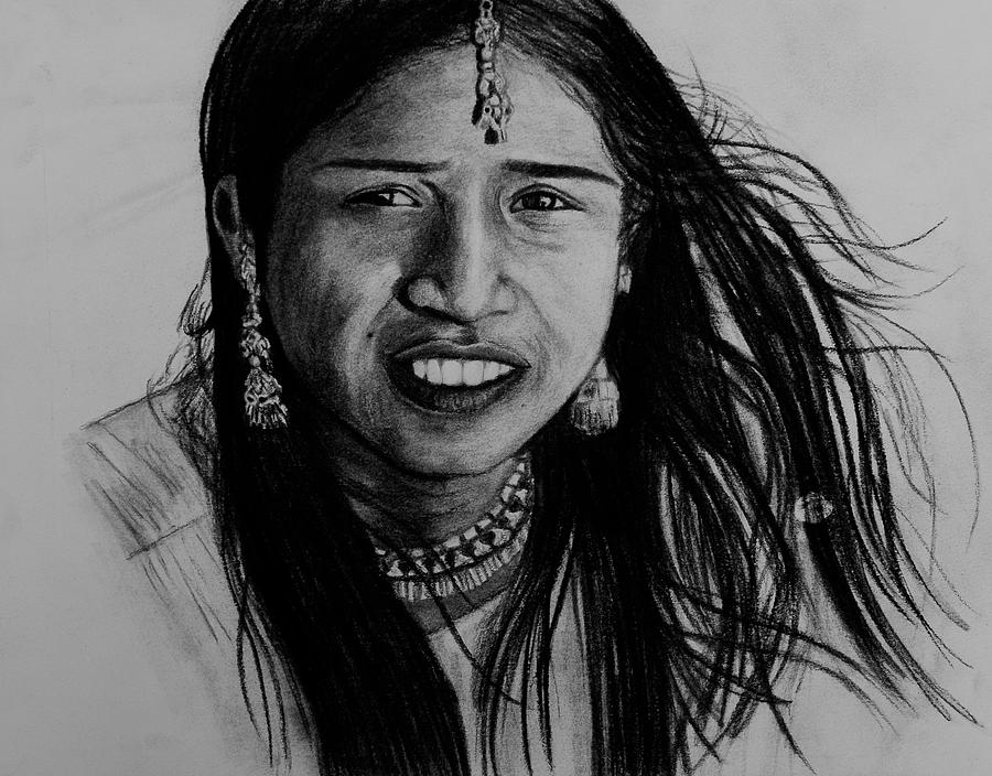 Globe Drawing - Indian Girl by Caroline  Reid