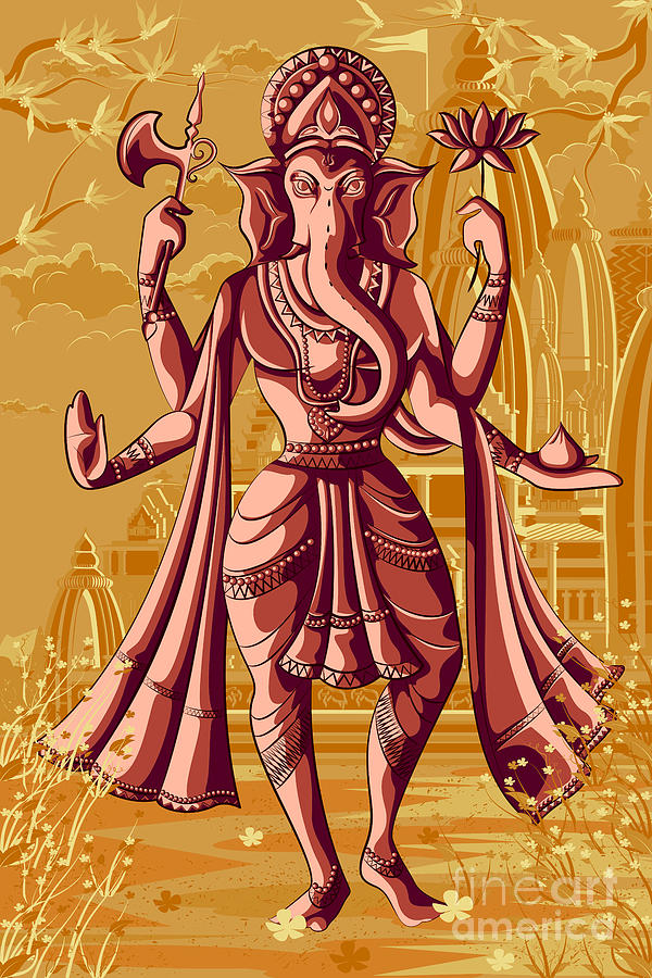 Religious Digital Art - Indian God Ganpati In Blessing Posture by Vecton
