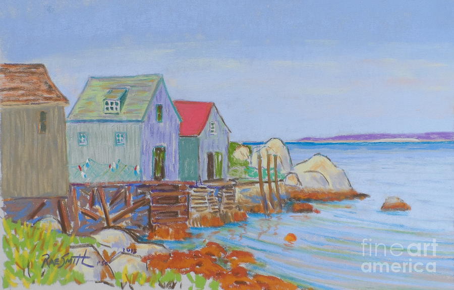 Indian Harbour Fish Shacks Pastel by Rae  Smith PSC