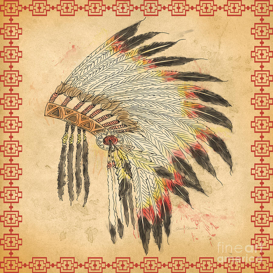 Indian Head Dress-A Mixed Media by Jean Plout
