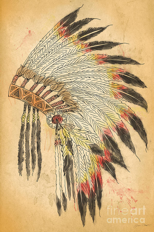 Indian Head Dress-B Mixed Media by Jean Plout