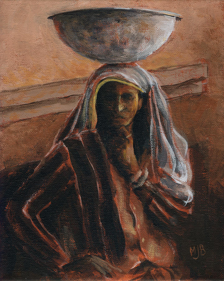 Indian Lady with Bowl Painting by Michael Beckett