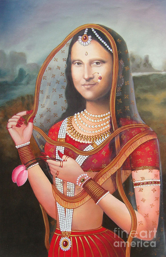 Indian Monalisa Canvas Oil Painting Artwork Italy Art Gallery Print leonardo da vinci Painting by A K Mundhra