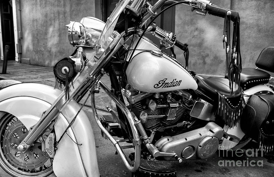 Indian Motorcycle in French Quarter-bw Photograph by Kathleen K Parker