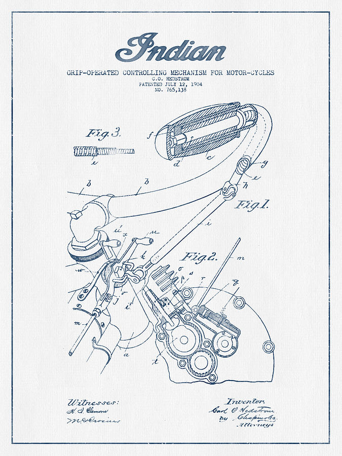 Vintage Digital Art - Indian motorcycle Patent From 1904 - Blue Ink by Aged Pixel