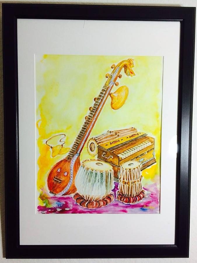 Indian Musical Instruments Painting By Sanjay Boga