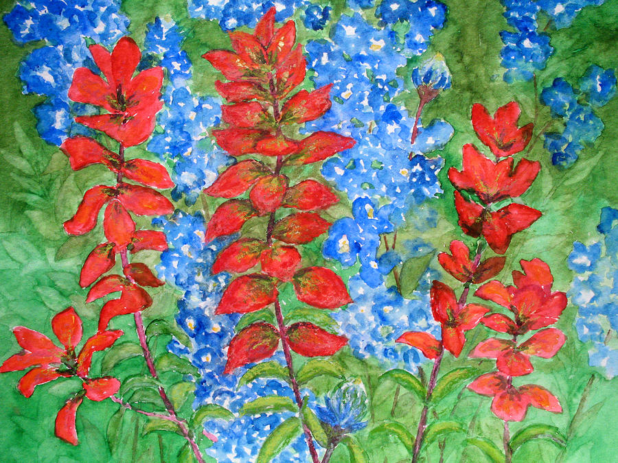 Indian Paintbrush and Bluebonnets Painting by Patricia Beebe