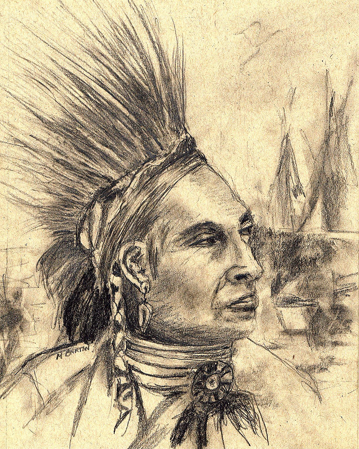 Indian Pow-Wow Drawing by Marilyn Barton