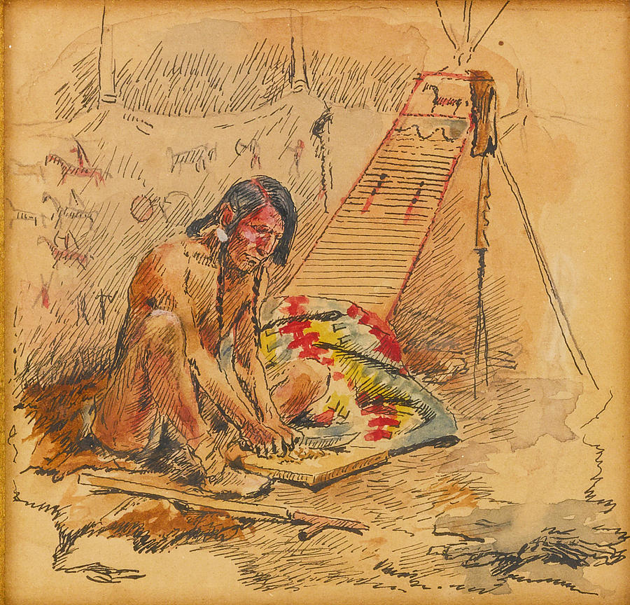 Charles Marion Russell Painting - Indian Preparing a Pipe by Charles Marion Russell