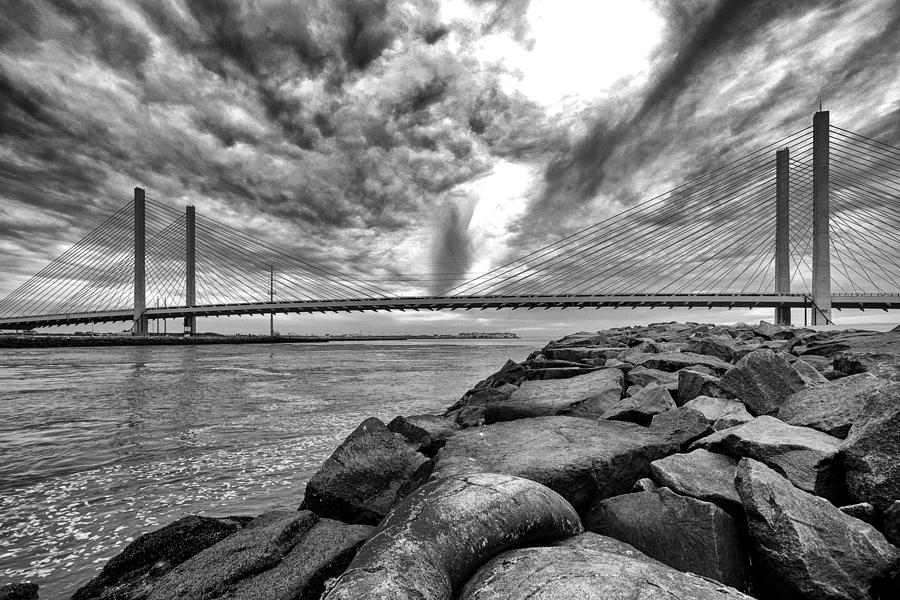 Indian River Bridge Clouds Black and White Photograph by Bill Swartwout
