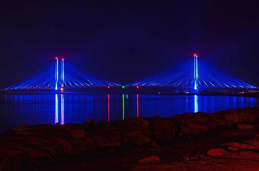 Indian River Inlet Bridge After Dark Photograph by Bill Swartwout