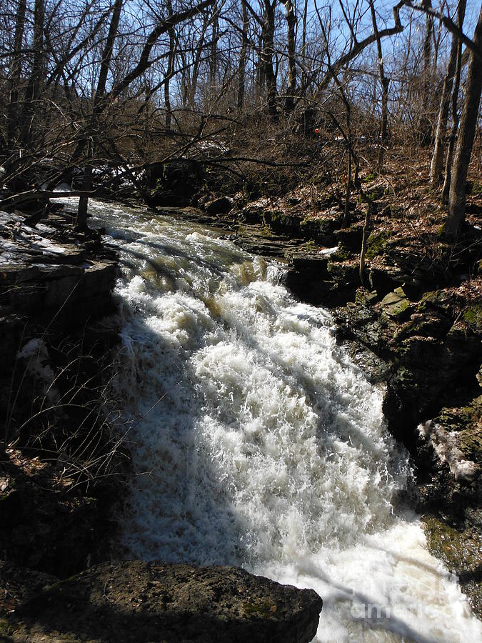 Indian Run Waterfall With February Snow Melt 1 Photograph by Paddy Shaffer