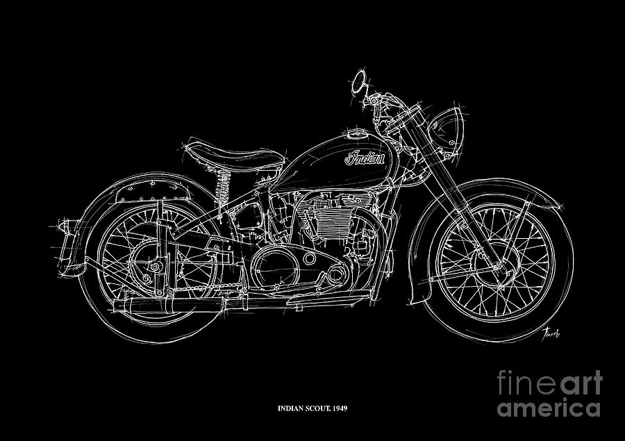 Transportation Drawing - Indian Scout 1949 by Drawspots Illustrations