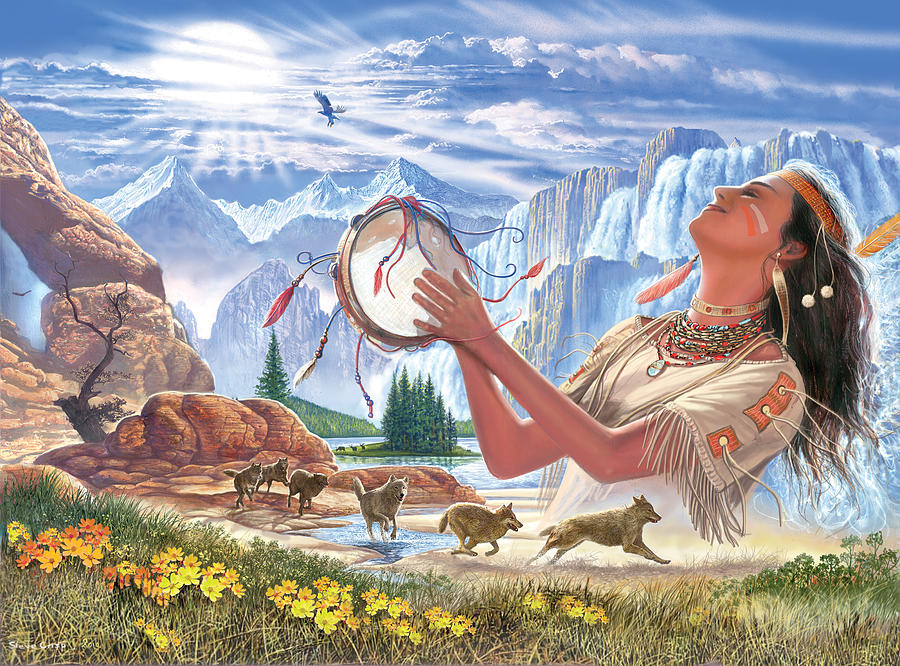 Indian Squaw And The Wolves Photograph by MGL Meiklejohn Graphics Licensing