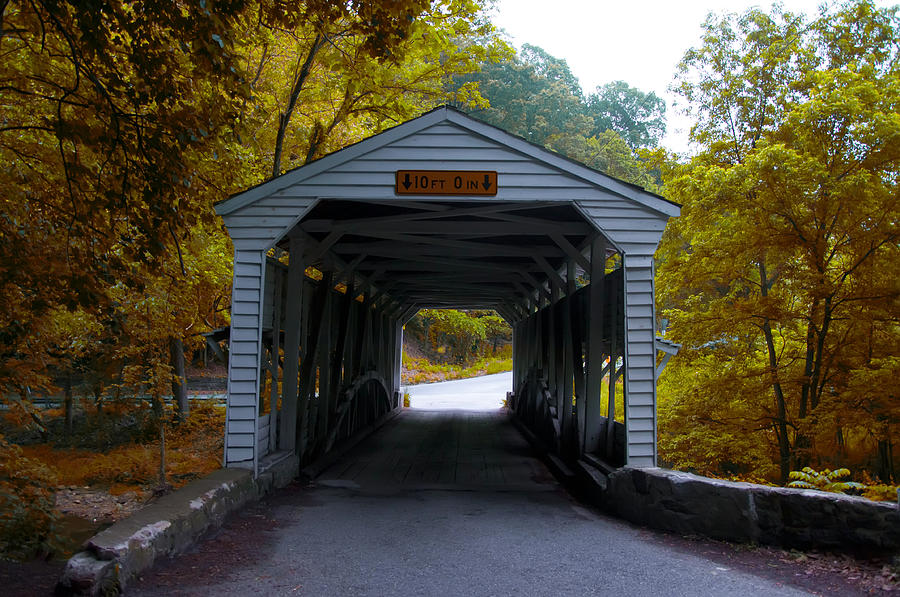 Indian Summer at Valley Forge Covered Bridge Photograph by Bill Cannon