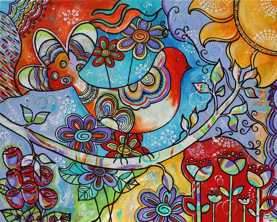 Flower Painting - Indian Summer Colorful Bird by Melanie Douthit
