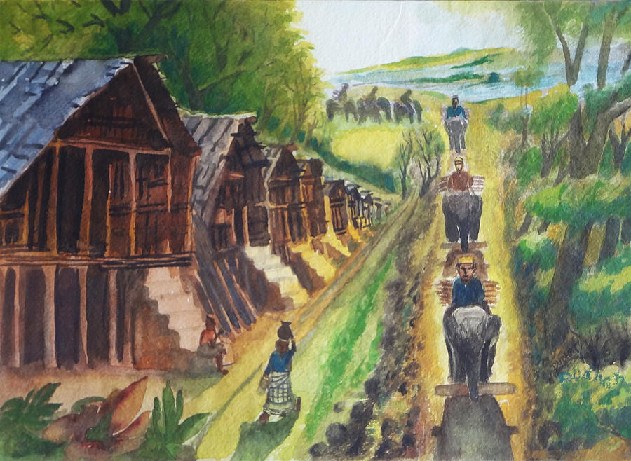 Abstract Painting - Indian Village Life - 14 by Bhanu Dudhat