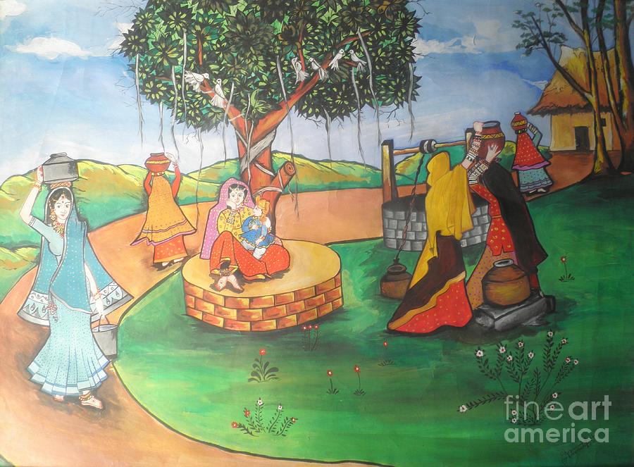 Indian Village life Painting by Pixel Artist - Pixels