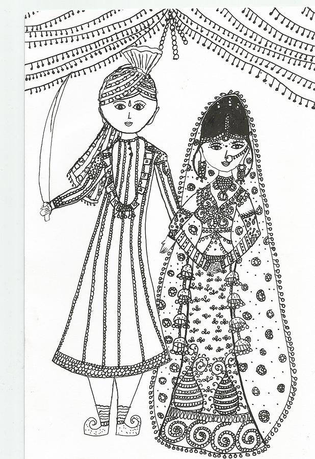 Indian Wedding Drawing by Shubhangi Bhardwaj