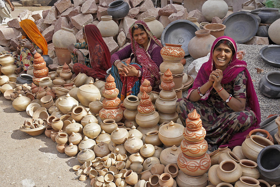 India Photograph - Indian Women Selling Pottery by Michele Burgess