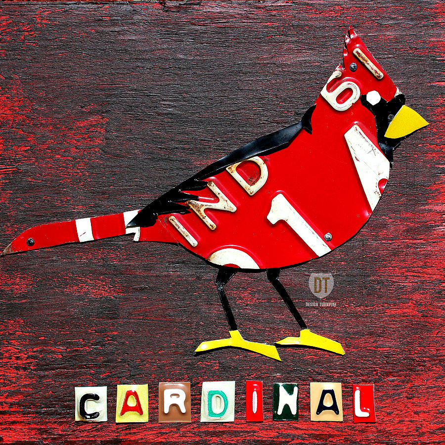 Cardinal Mixed Media - Indiana Cardinal Bird Recycled Vintage License Plate Art by Design Turnpike