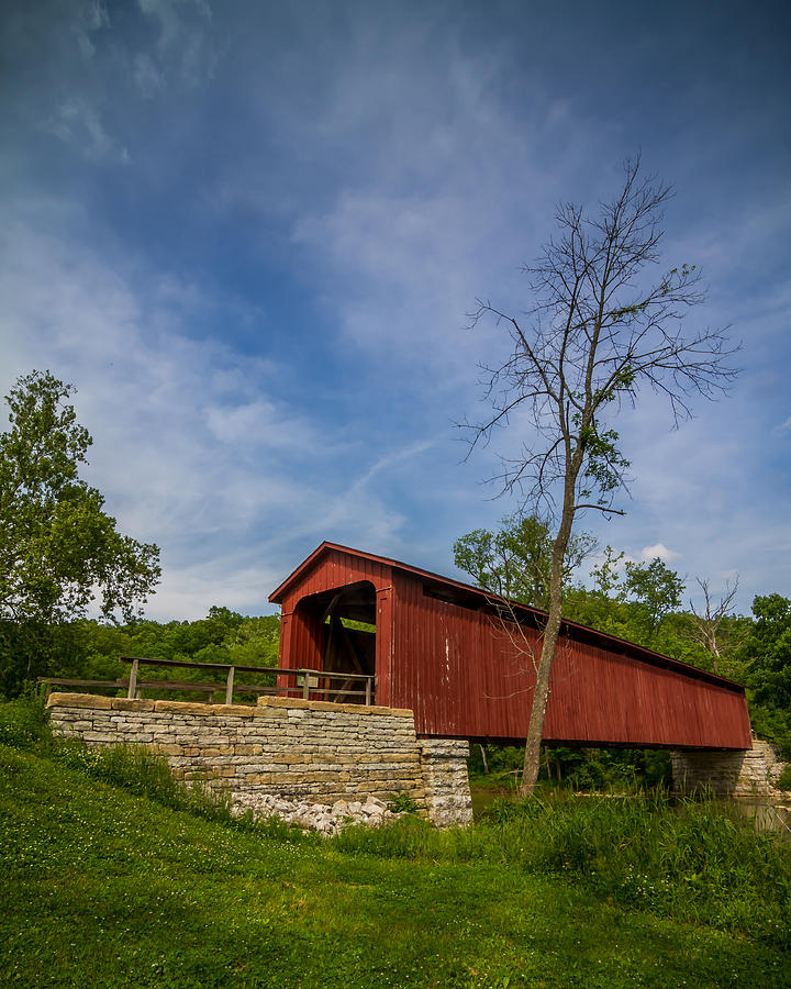 Indiana - Cataract Falls Covered Bridge Owen County - vert Photograph by Ron Pate
