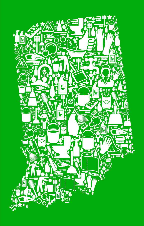 Indiana Cleaning and Chores Green Vector Icon Pattern Drawing by Bubaone