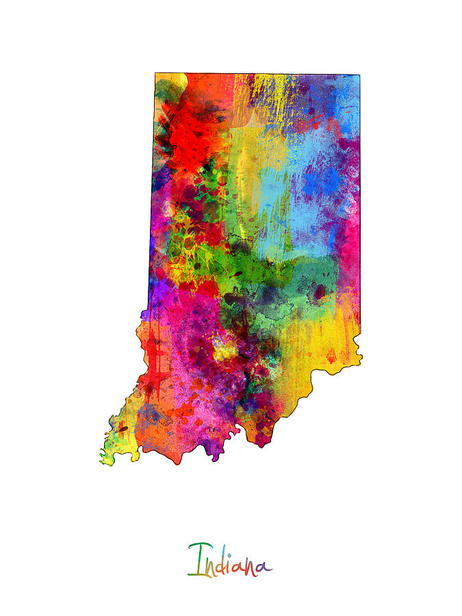 United States Map Digital Art - Indiana Map by Michael Tompsett