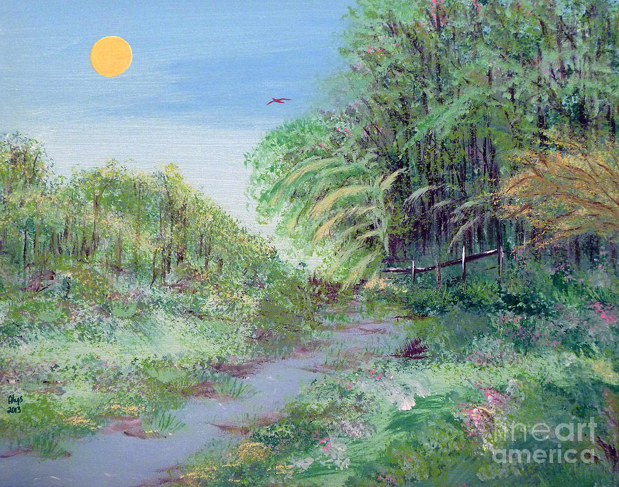 Indiana Spring Afternoon By The Creek Painting by Alys Caviness-Gober