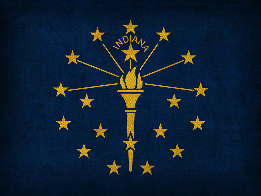 Indianapolis Mixed Media - Indiana State Flag Art on Worn Canvas by Design Turnpike