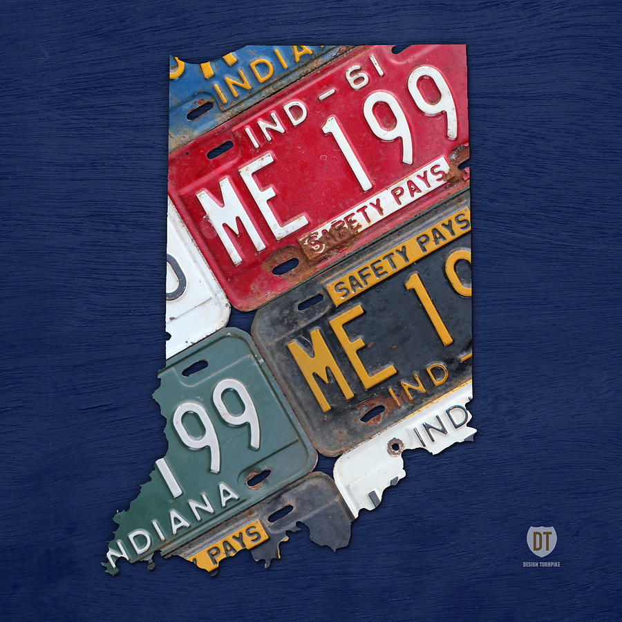 Indianapolis Mixed Media - Indiana State License Plate Map by Design Turnpike