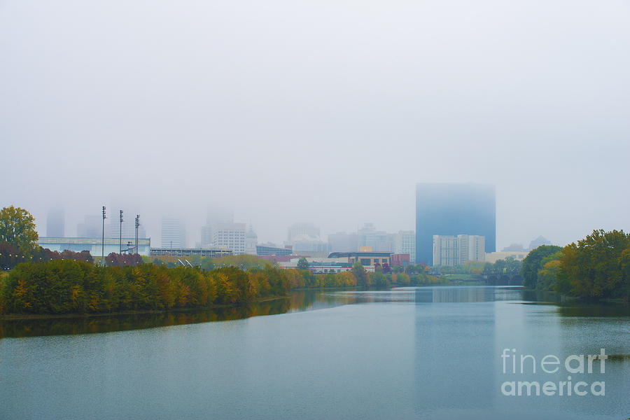 Indianapolis Photograph - Indianapolis Autumn Skyline Fog by David Haskett II