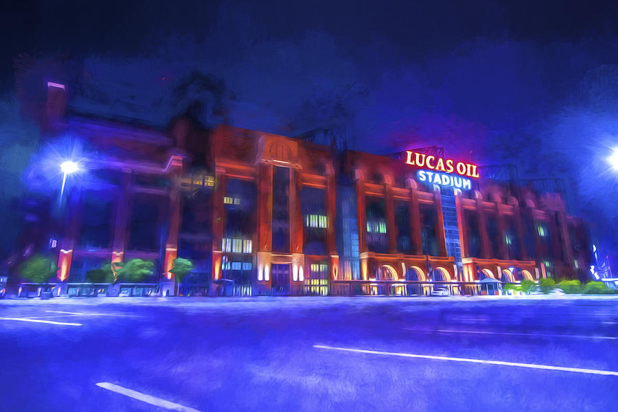 Indianapolis Colts Lucas Oil Stadium Painted Digitally Night Lights Photograph by David Haskett II