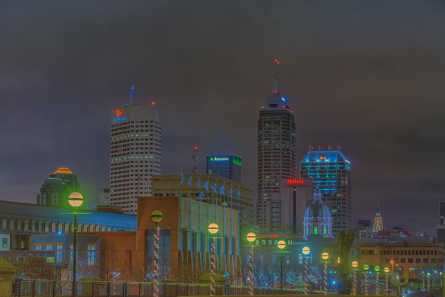 Indianapolis Indiana Night Skyline Fog Photograph by David Haskett II