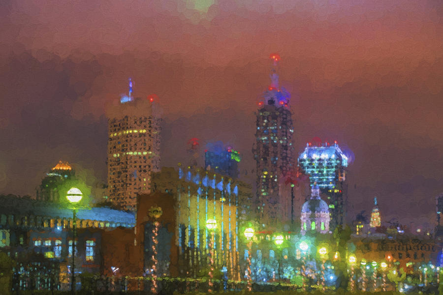 Indianapolis Indiana Night Skyline Painted Digitally Photograph by David Haskett II